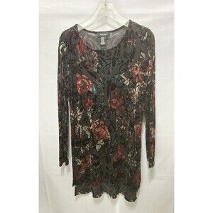 Karen Kane‎ Womens L Longsleeve Tunic Velvet Sheer Top